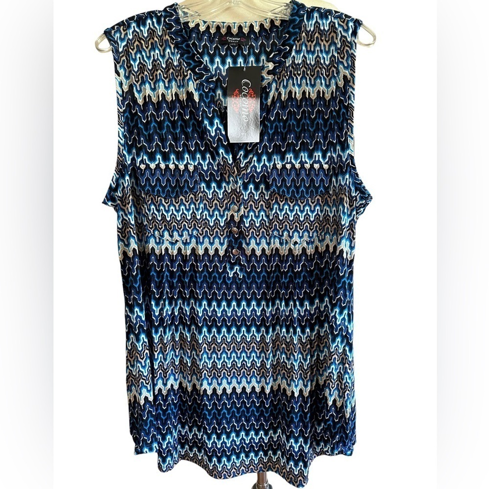 COCOMO 2X Plus size blue beige sleeveless 
women's Blouse top tunic…